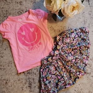 Adorable girl's 4t"Smile" tee and floral skirt